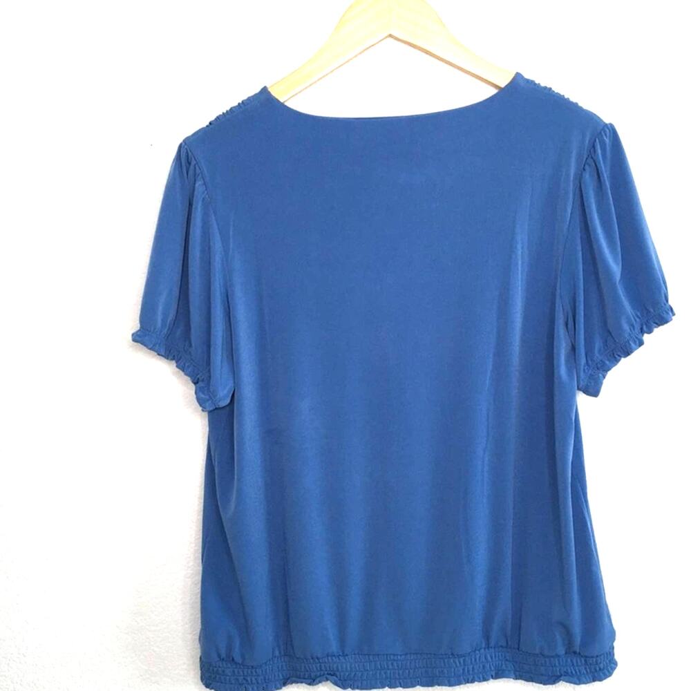 NEW Catherine Malandrino blue blouse blue cap sleeve top M - Picture 6 of 7